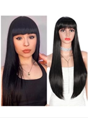 Long Straight Dark Brown Wig with Bangs - Women Hair